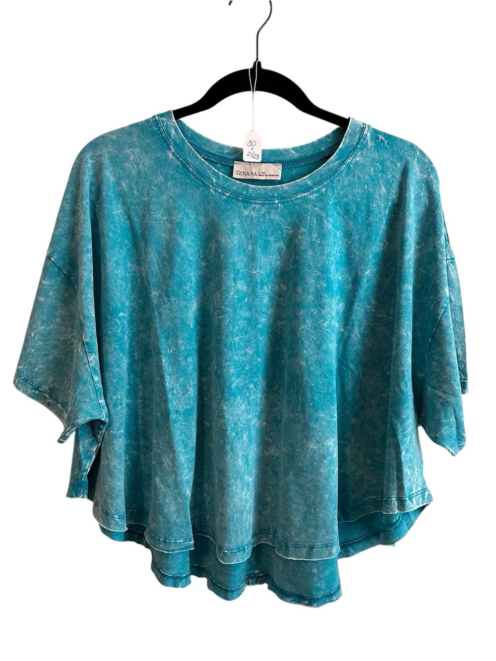 Zenana Outfitters Teal Mineral-Wash Cropped Boxy Tee